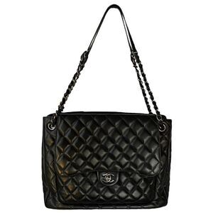 Chanel Lambskin Quilted Front Flap Tote Handbag Black All Inclusive